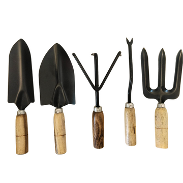 Gardening hand tools with wooden handles